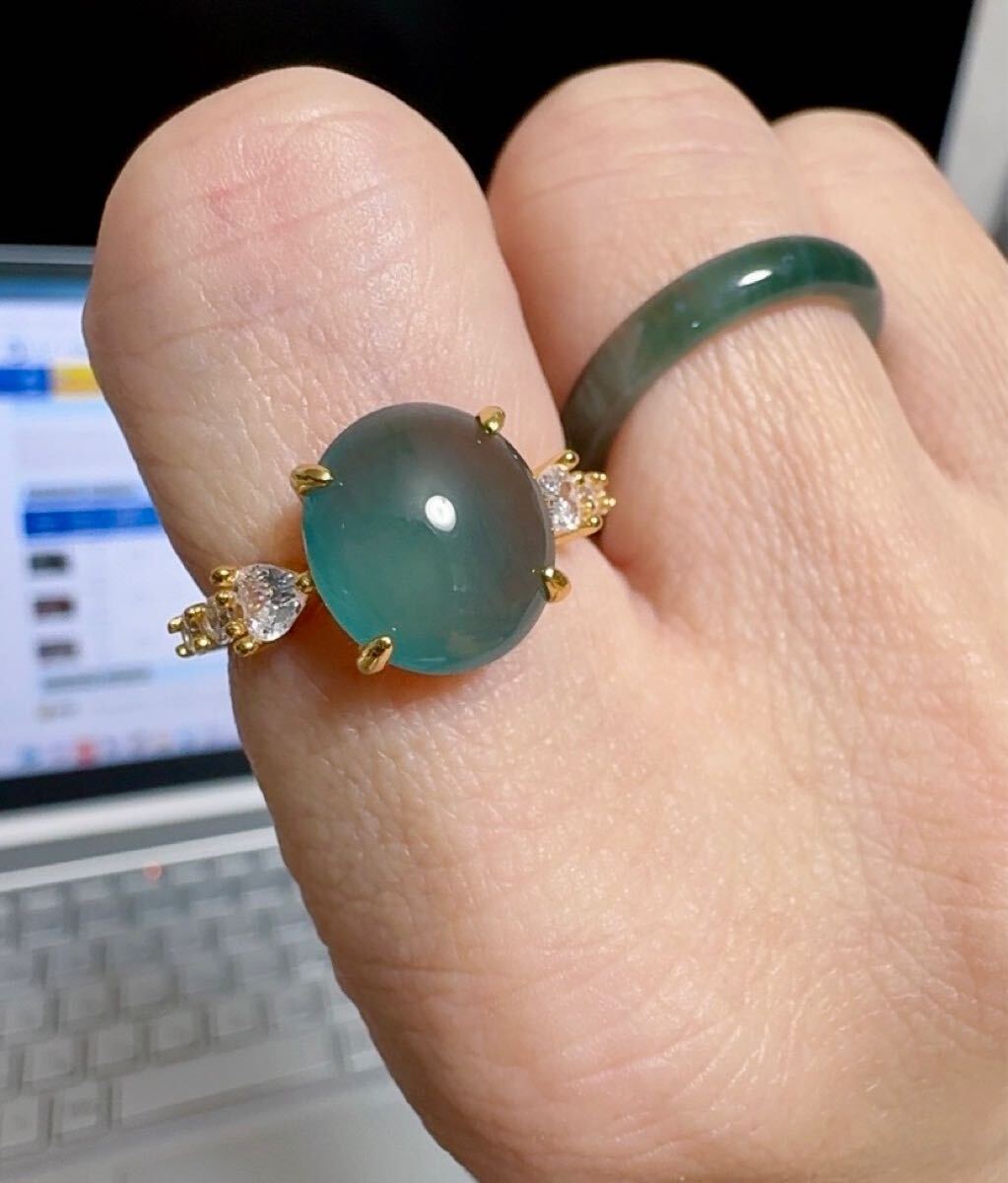 R2M-033 天然本翡翠《本物保証》 A貨藍水翡翠リング約14号 天然石 未処理 一点物 希少 縁起物 お守り パワーストーン_画像1