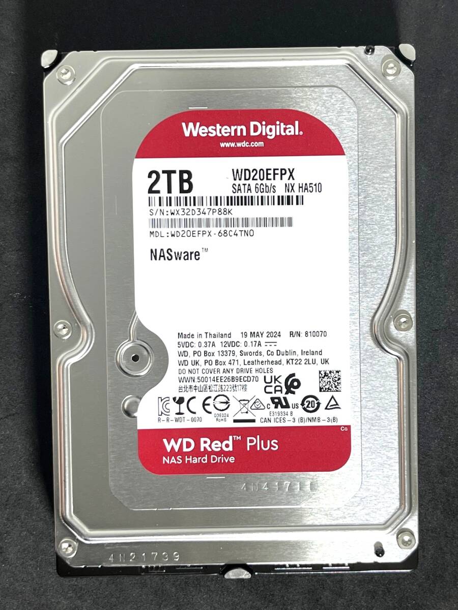 ★ 2TB ★WD Red Plus　/　WD20EFPX　2024年製　新品同様　Western Digital RED Plus　3.5インチ HDD SATA[管理■P88K]