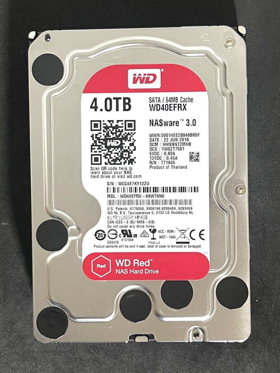 ★ 4TB ★ WD40EFRX　/　WD Red　 稼働少　2016年製　Western Digital RED　3.5インチ内蔵HDD/SATA [管理■5112]