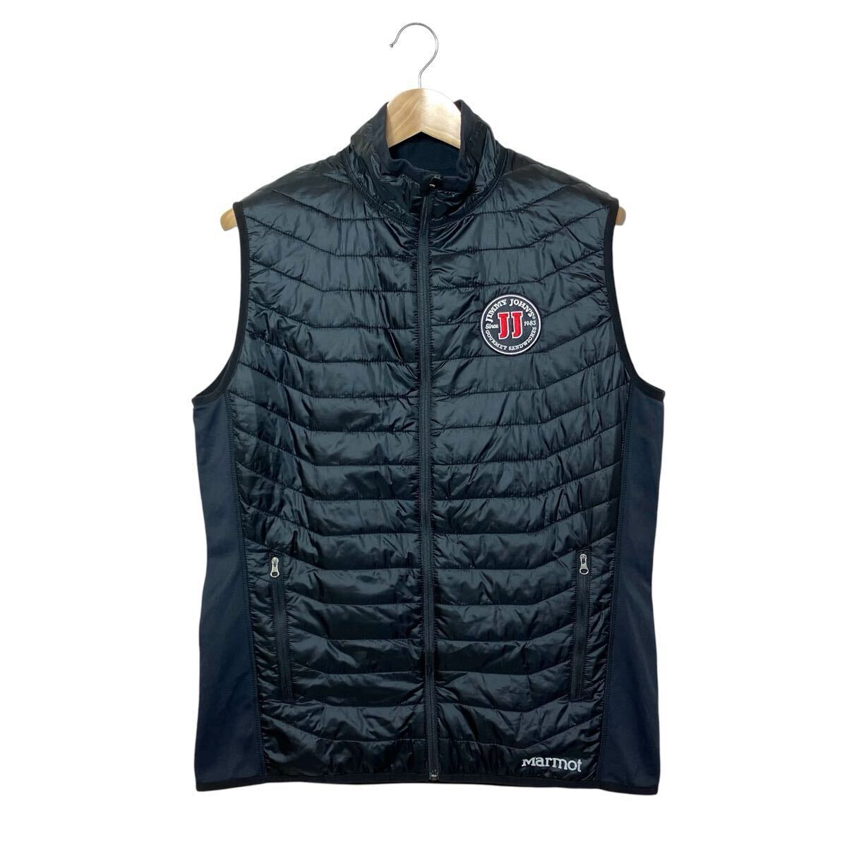 【美品】Marmot マーモット 中綿ベスト 企業ロゴ刺繍 ブラック L USA古着 JIMMY JOHNS／ダウン黒ジミージョーンズ アメリカ古着アウトドア