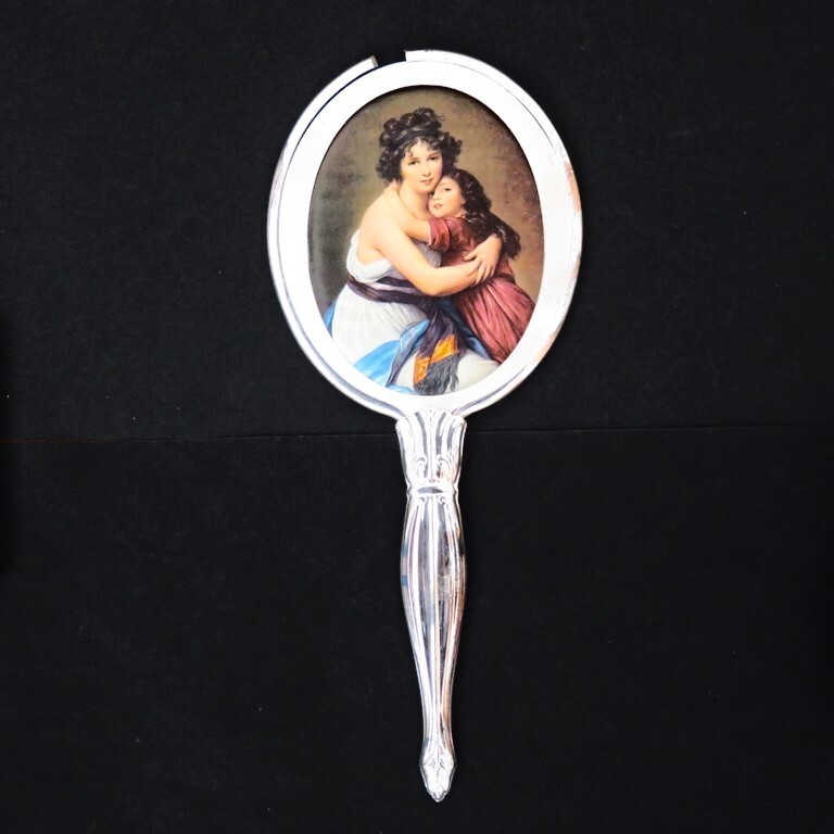 【ジャンク品】イタリア制手鏡 メーカー名VB (全體)長さ29.5cm×(鏡部分)幅約12cm ハンドミラー カガミ かがみ