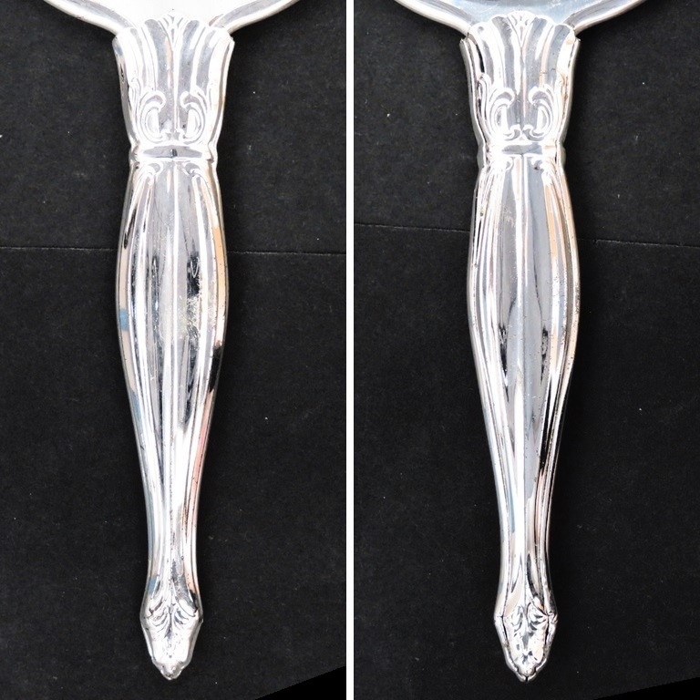 【ジャンク品】イタリア制手鏡 メーカー名VB (全體)長さ29.5cm×(鏡部分)幅約12cm ハンドミラー カガミ かがみ