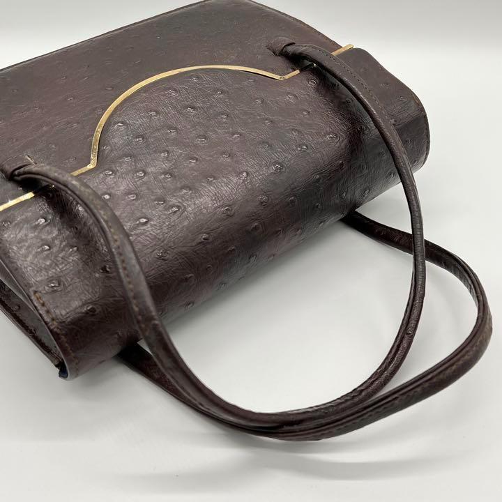 【美品】OSTRICH オーストリッチ ダチョウ 鴕鳥 ハンドバッグ ビンテージ フォーマル 通勤 通學(xué) レディース ブラウン BF141219D