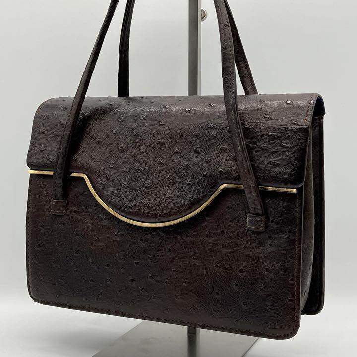 【美品】OSTRICH オーストリッチ ダチョウ 鴕鳥 ハンドバッグ ビンテージ フォーマル 通勤 通學(xué) レディース ブラウン BF141219D