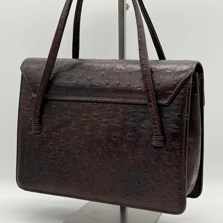 【美品】OSTRICH オーストリッチ ダチョウ 鴕鳥 ハンドバッグ ビンテージ フォーマル 通勤 通學(xué) レディース ブラウン BF141219D