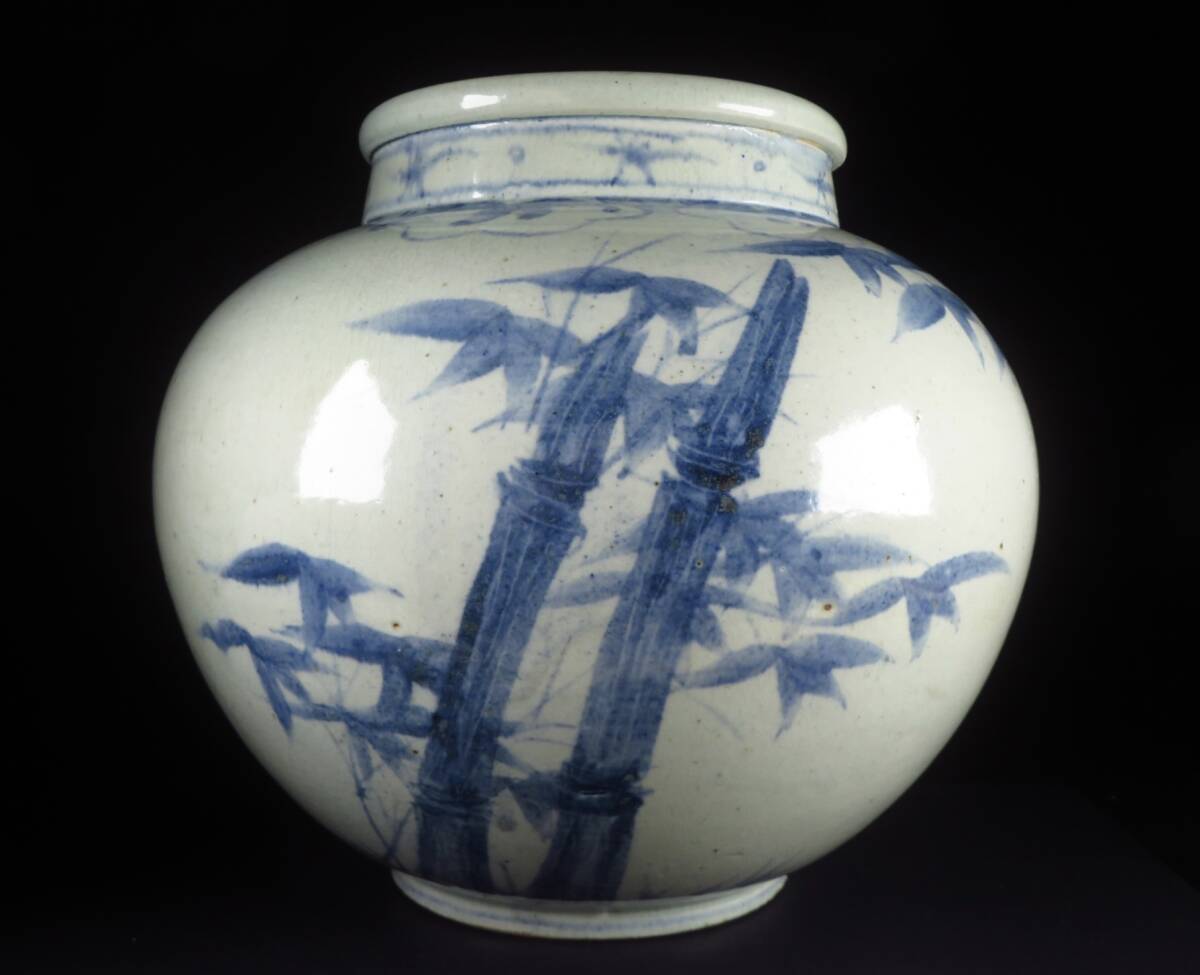 骨董品 李朝 鉄絵 高さ約22.5㎝ 笹竹の図 壺 花瓶