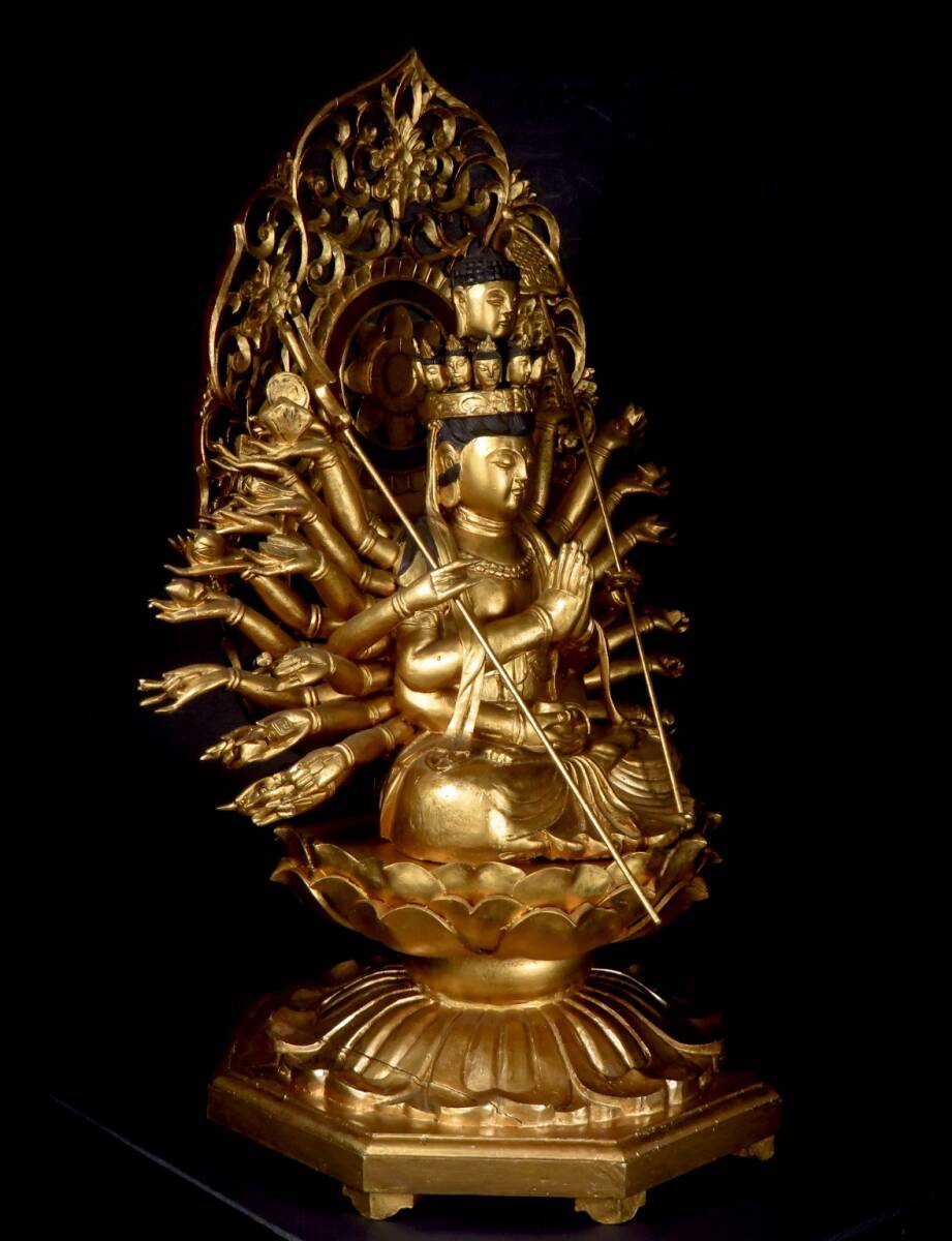 SAKURAYA 某九州寺院整理品 仏教美術 彩色木彫 金塗 千手観音