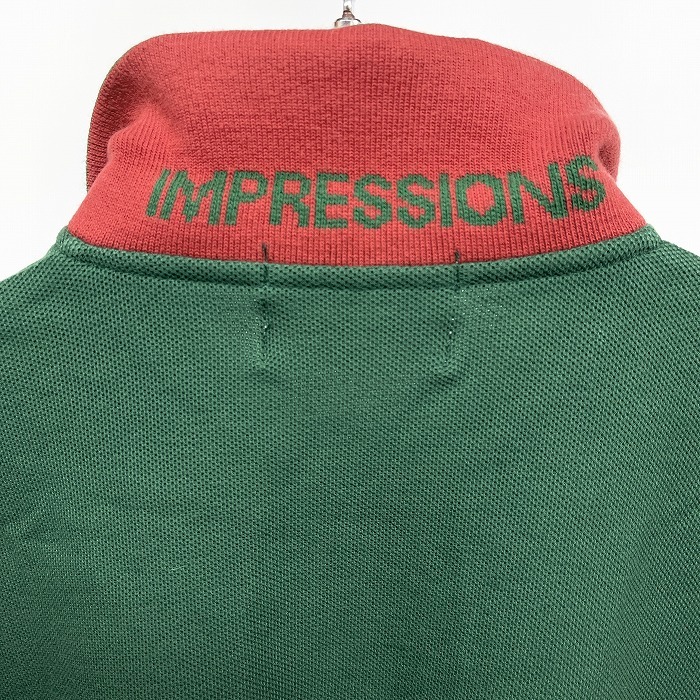インプレッションズ Impressions ゴルフ ポロシャツ 鹿の子 刺繍 長袖 ポケット無し 日本製 綿100% コットン L グリーン 緑×赤 メンズ_画像3