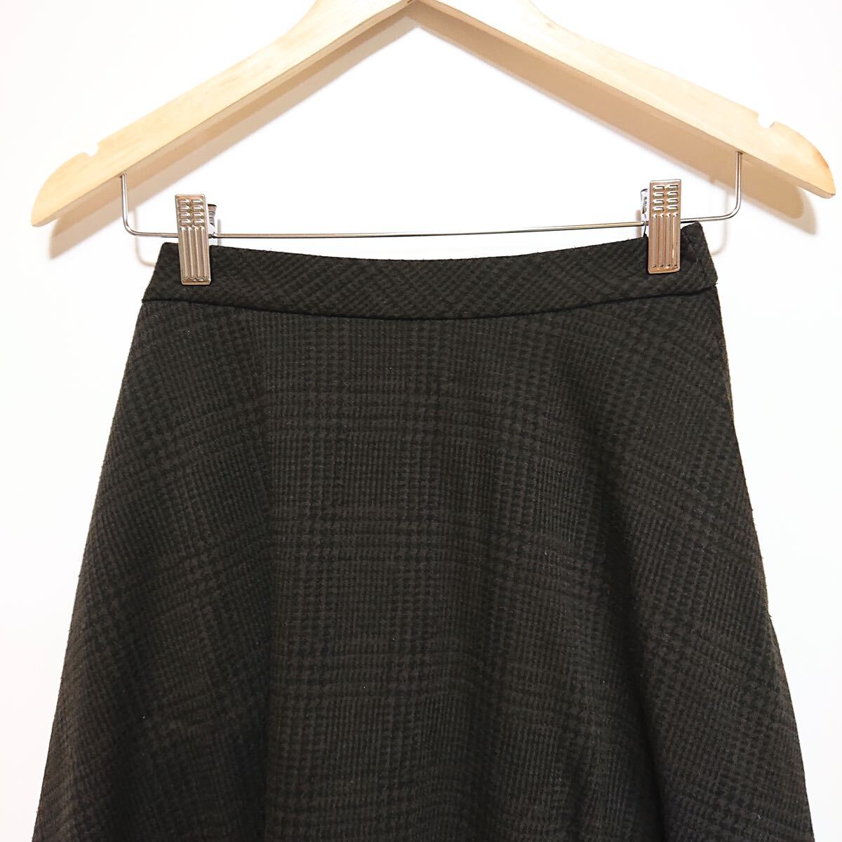 h1443gg 組曲（kumikyoku）クミキョク サイズ2(M位) フレアスカート チェック柄 ブラウン×黒 レディース 秋冬 オンワード ウェストゴム