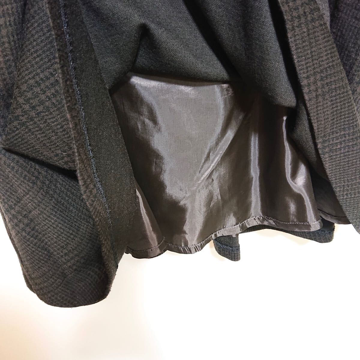 h1443gg 組曲（kumikyoku）クミキョク サイズ2(M位) フレアスカート チェック柄 ブラウン×黒 レディース 秋冬 オンワード ウェストゴム