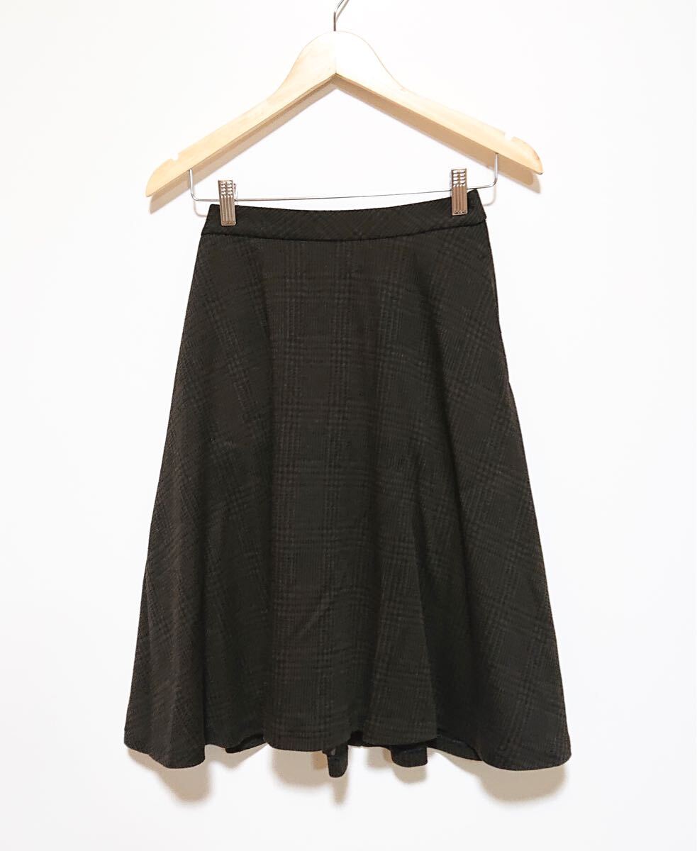 h1443gg 組曲（kumikyoku）クミキョク サイズ2(M位) フレアスカート チェック柄 ブラウン×黒 レディース 秋冬 オンワード ウェストゴム