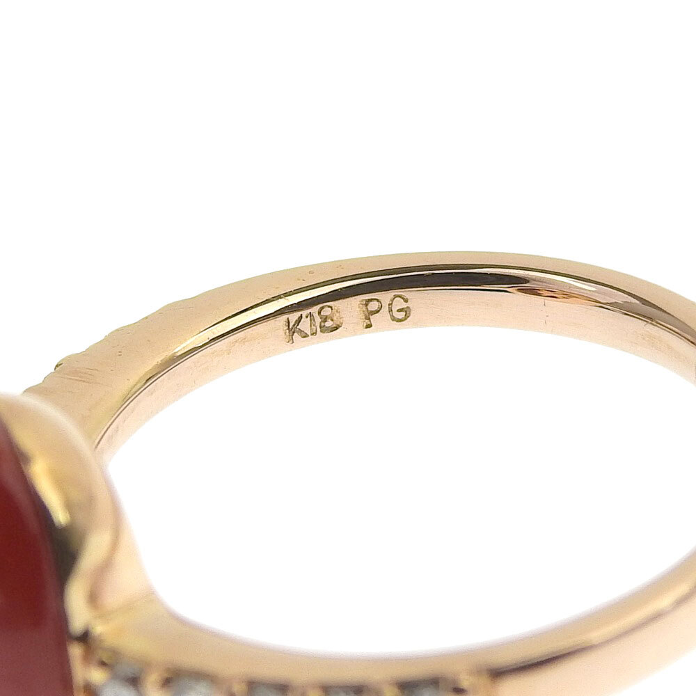 【本物保証】 鑑付 新品同様 リング 指輪 K18PG さんご 珊瑚 サンゴ メレダイヤモンド 0.23ct 11號 シンプル ノーブランド No brand