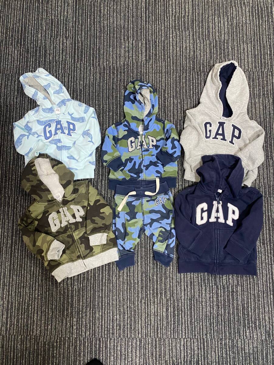 ☆ 中古 子供服 GAP BABY 迷彩 ネイビー グレー パーカー 迷彩セットアップ サイズ 12～18 3枚 18～24 1枚 3～6 セットアップ 5点セット