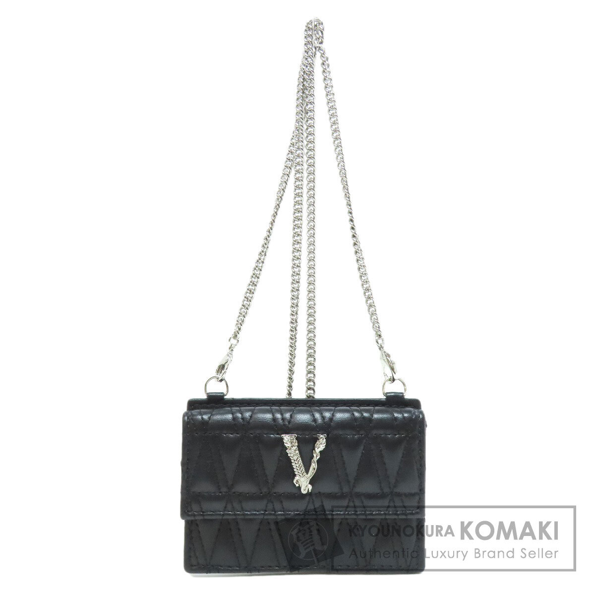 VERSACE ヴェルサーチ チェーン付き カードケース レザー レディース 中古