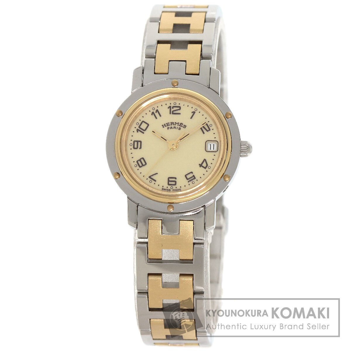 HERMES エルメス CL4.220 クリッパー 腕時計 ステンレススチール SSxGP レディース 中古