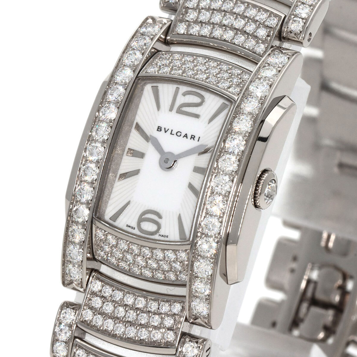 BVLGARI BVLGARY AAW26Ga шоу ma оправа ремень бриллиант наручные часы K18 белое золото K18WGx бриллиант женский б/у 