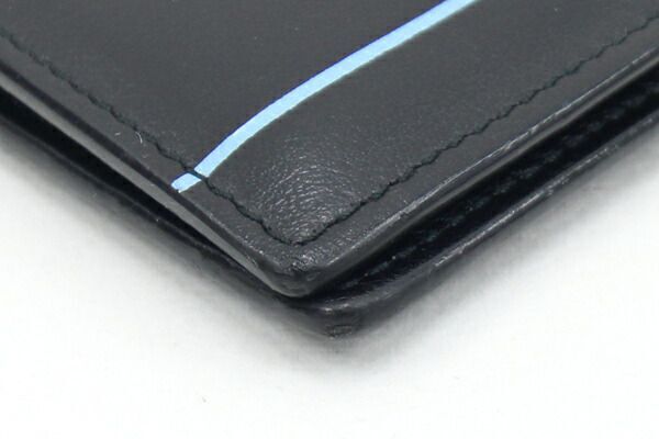 プラダ 二つ折り札入れ ブラック レザー 中古 コンパクトウォレット 財布 小銭入れなし ロゴ メンズ_画像5