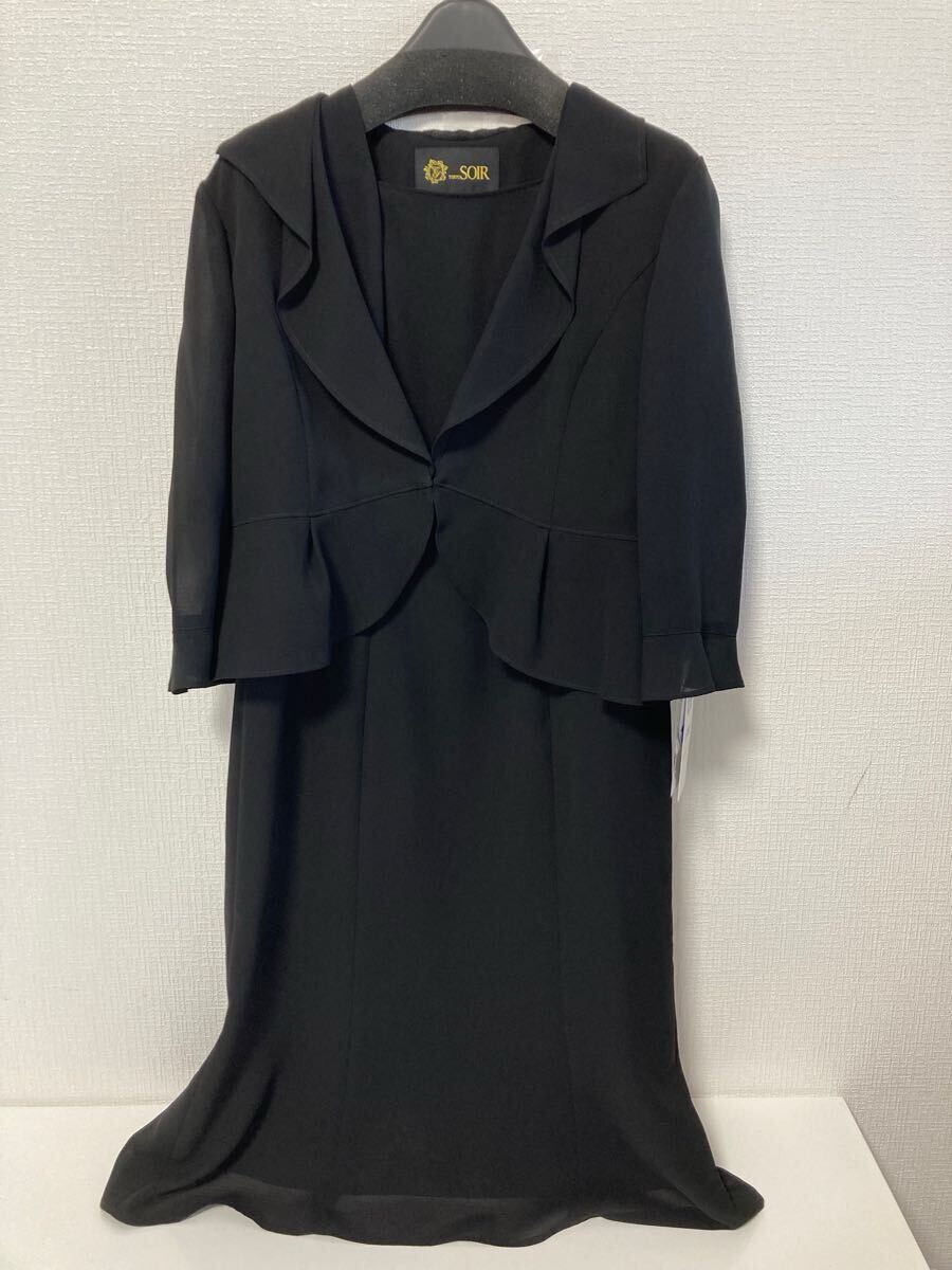 1-167 東京ソワール TOKYO SOIR ブラックフォーマル ワンピース ジャケット 2点セット 11号 冠婚葬祭 喪服 黒 礼服 レディース