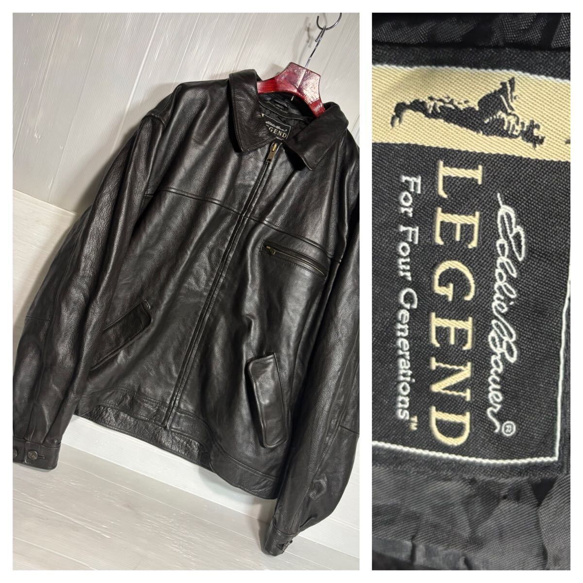 00's ヴィンテージ Eddie Bauer LEGEND エディーバウアー　本革レザー　Journeyman Jacket ジャーニーマンジャケット　黒　ライダース　XL