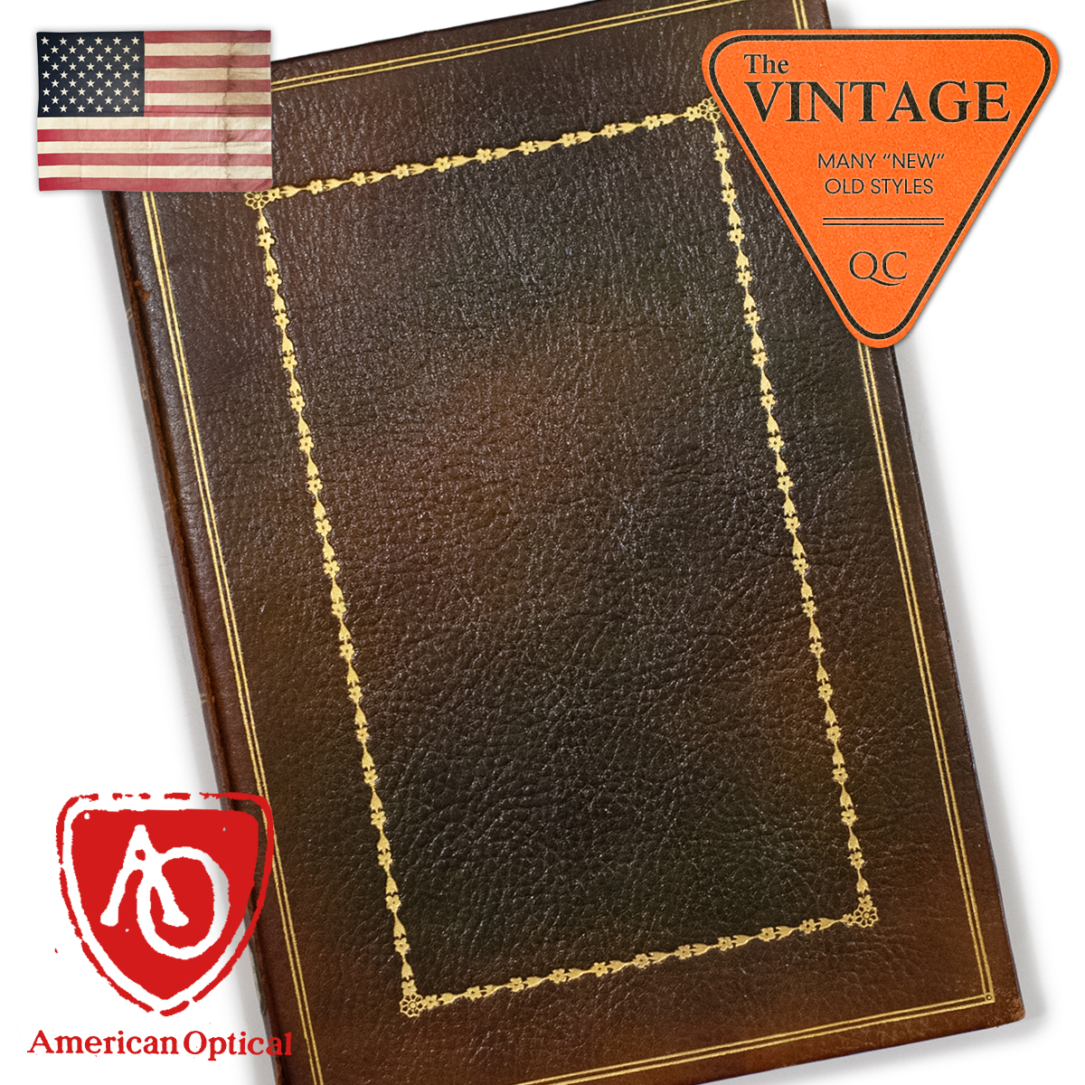 稀少50's アメリカンオプティカル 木製アンティーク 古書ブック型シークレットボックス ヴィンテージ眼鏡収納ケース レザー調小物入れ 洋書