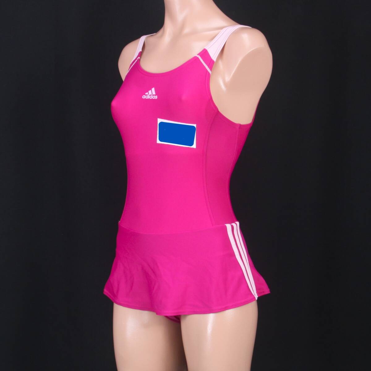 E4467☆競泳水着 女子 ピンク レア 希少 アディダス adidas レディース ジュニア ネイビー 紺黒系 ワンピース スカート 水泳 スイム