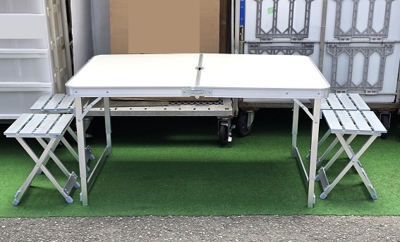 【展示未使用品】 折りたたみ アルミテーブル 椅子4脚 セット ○YR-17589○