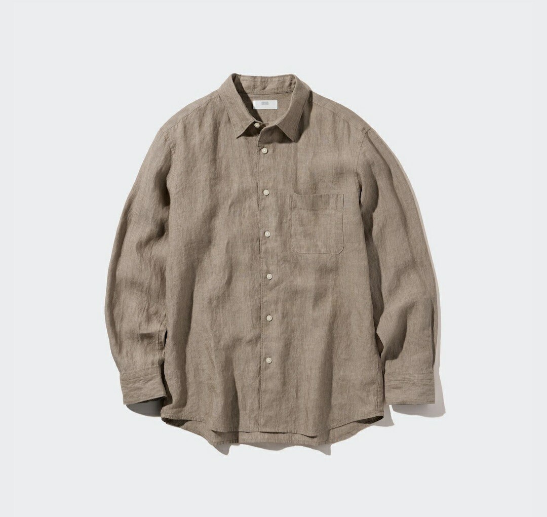 新品 ユニクロ プレミアムリネンシャツ XL カラー表記カーキ 麻100 UNIQLO 長袖シャツ ヨーロッパリネン