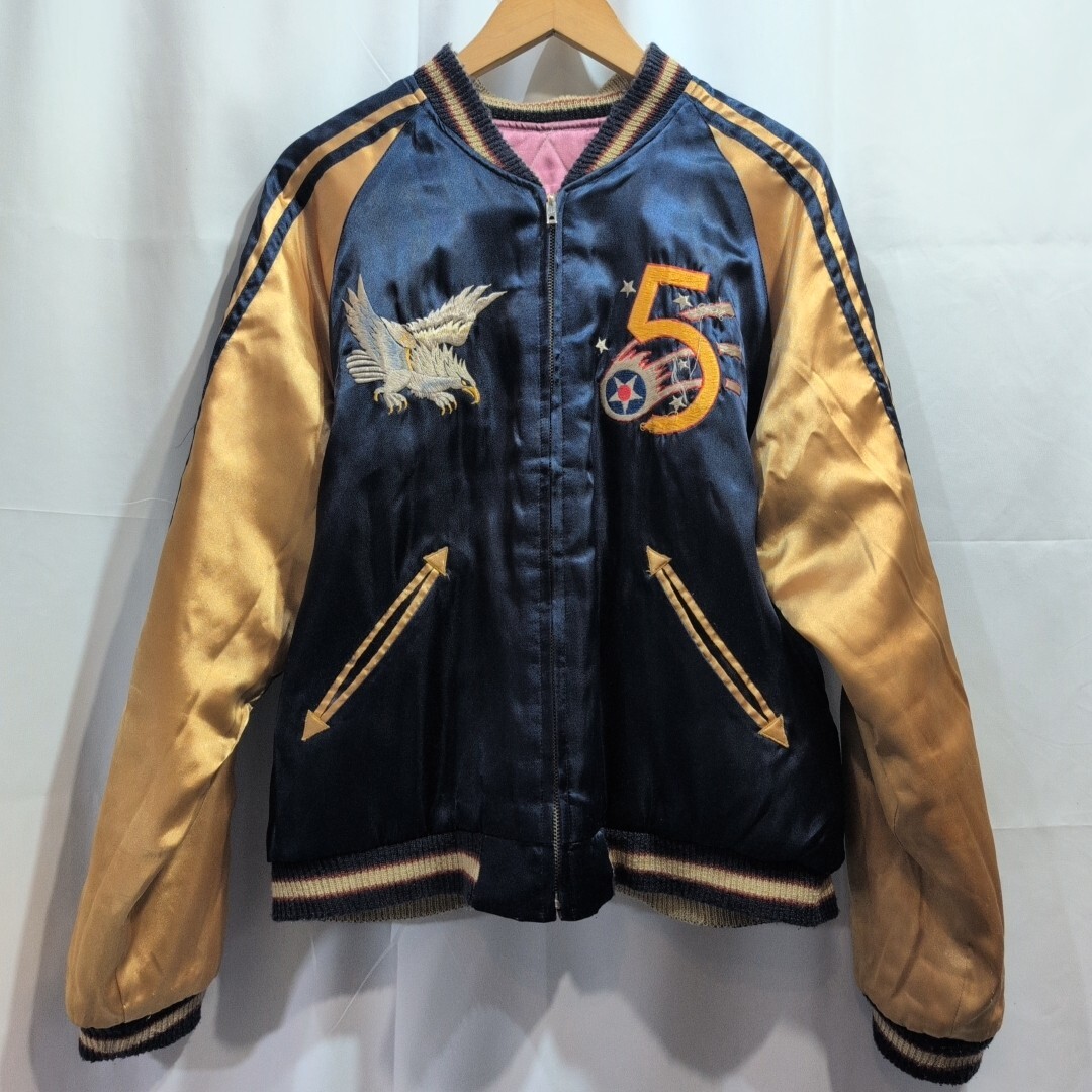 東洋 TEXAS 5 KATE 中綿 リバーシブル スカジャン L メンズ スーベニアジャケット 刺繍 サテン キルト TT11382