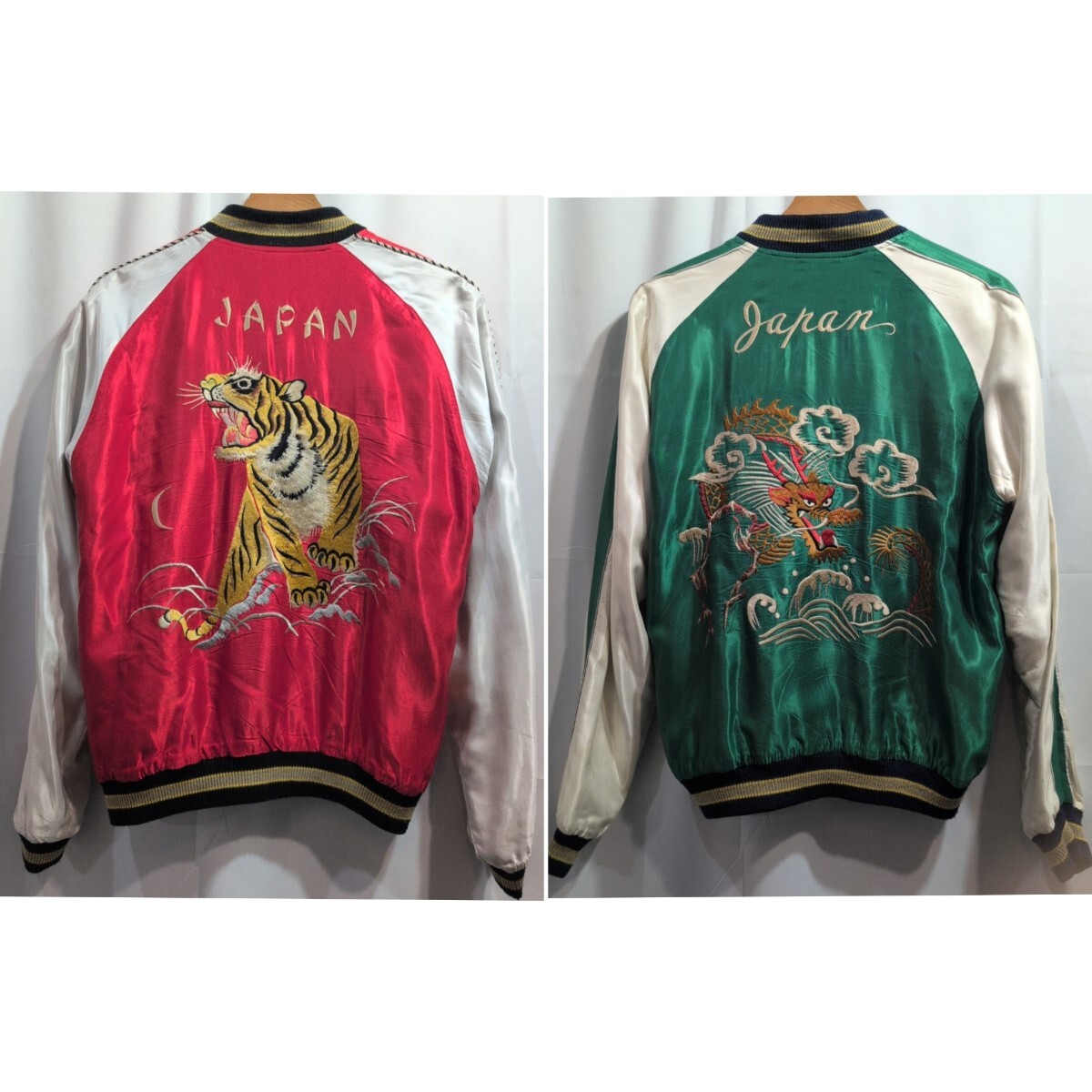 東洋 ROARING TIGER×GOLD DRAGON リバーシブル スカジャン M メンズ スーベニアジャケット 刺繍 アセテート サテン TT14205