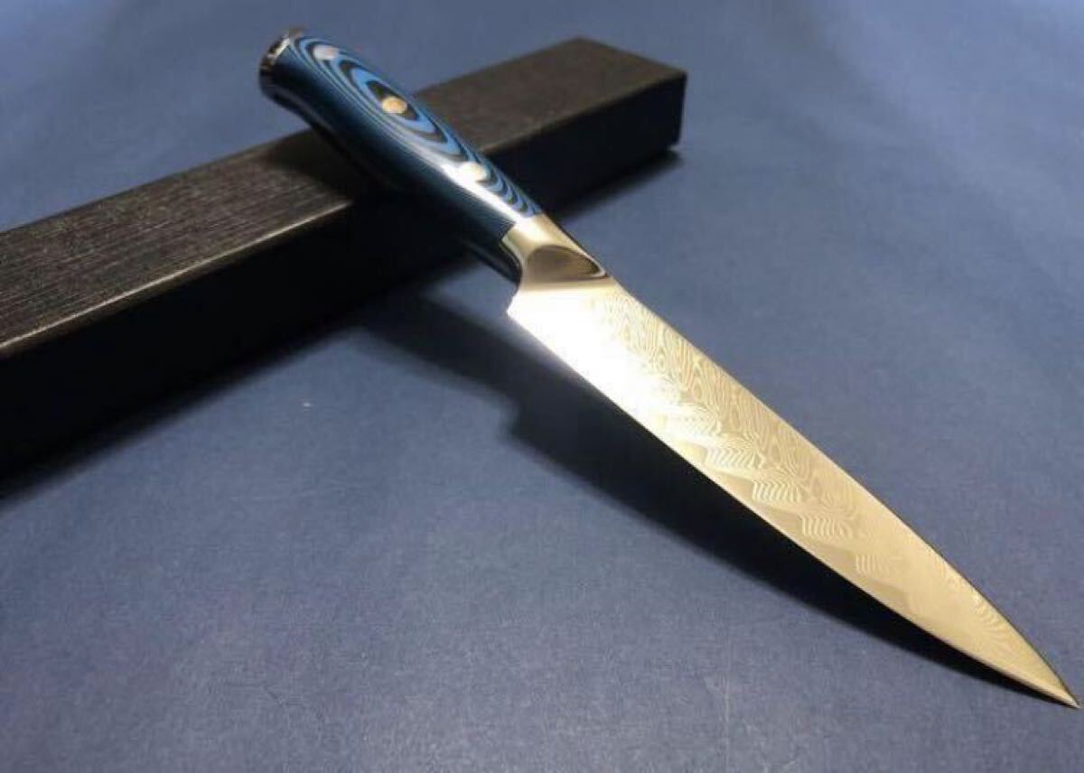 V金10號73層ダマスカスペティナイフ130mm ブルーマイカルタ柄