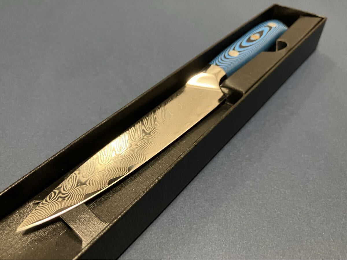 V金10號73層ダマスカスペティナイフ130mm ブルーマイカルタ柄