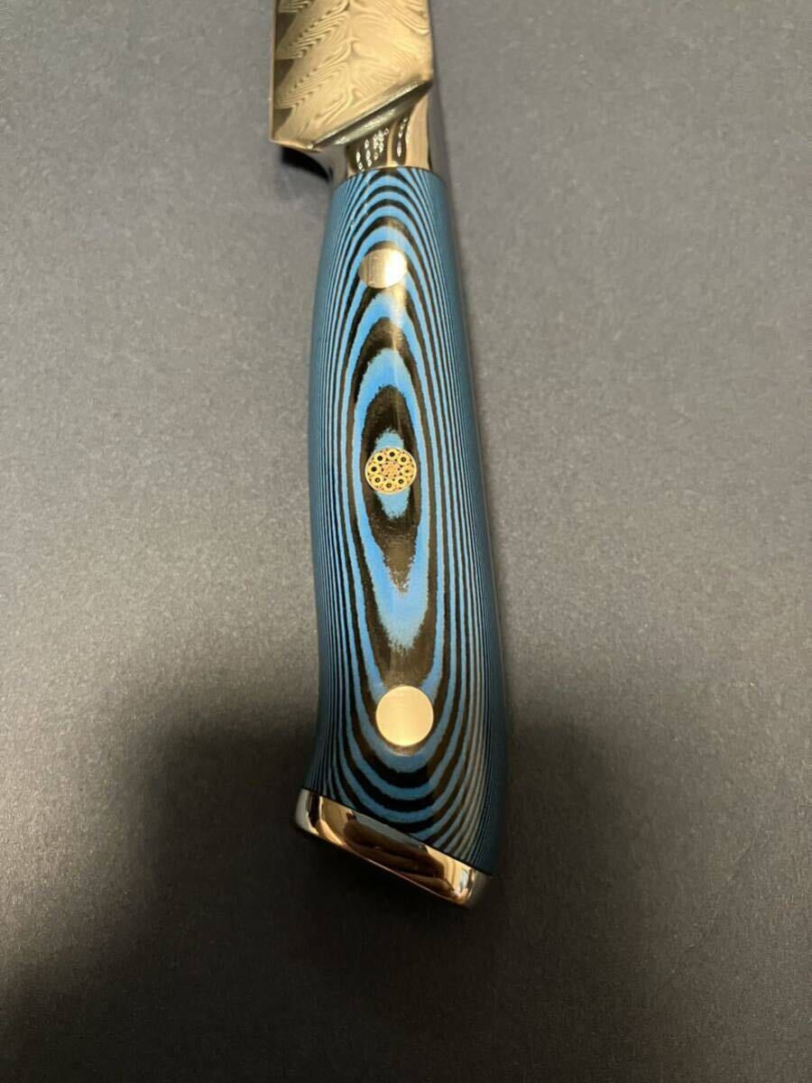 V金10號73層ダマスカスペティナイフ130mm ブルーマイカルタ柄