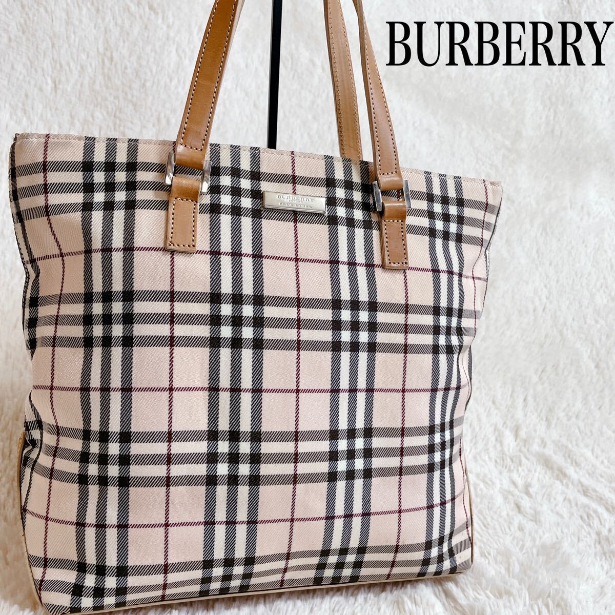 バーバリーブルーレーベル ノバチェック ピンク レザー 船型 トートバッグ BURBERRY BLUE LABEL