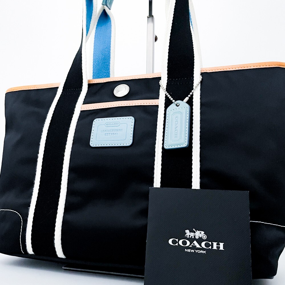 1円■新品同様■超希少デザイン■型崩れ無し■カード保存袋付属■COACH コーチ 軽量 トートバッグ ビジネス A4 メンズ レディース ブラック