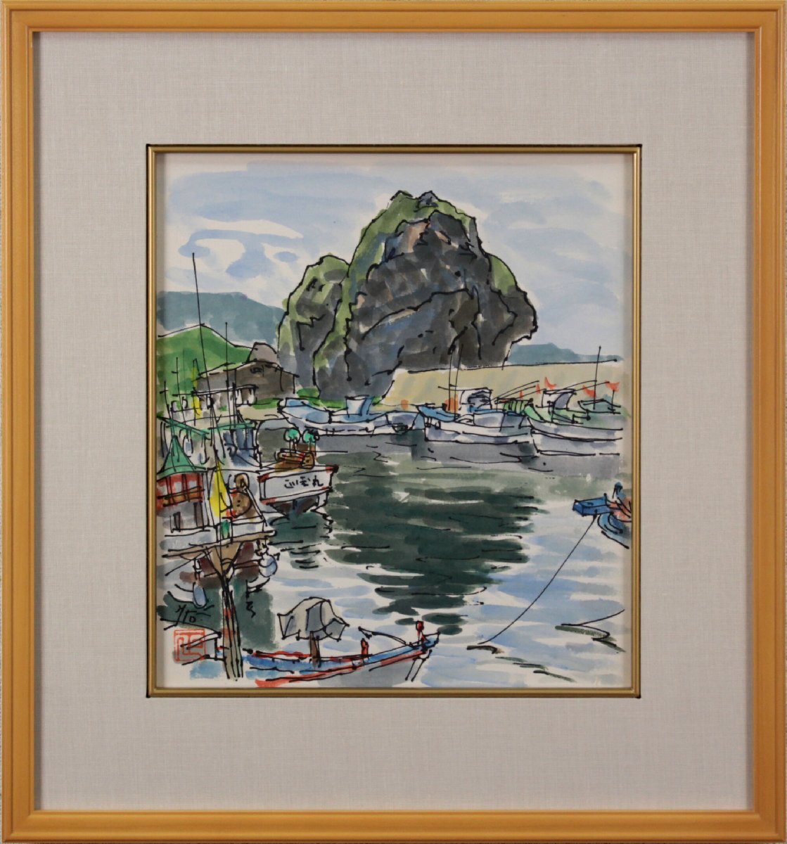 伊藤正 「積丹の漁港」 水彩画 絵画 - 北海道画廊