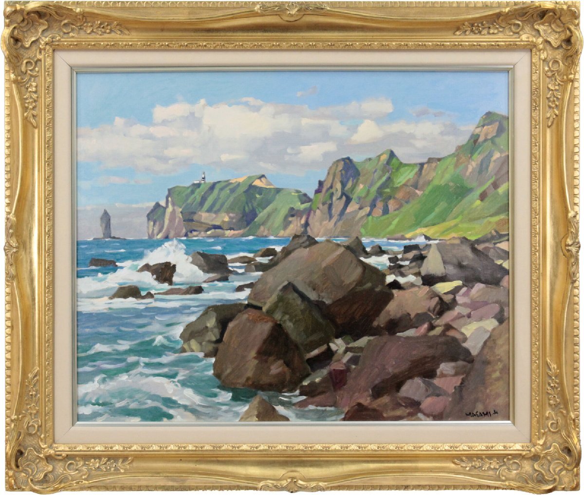 山岸正巳 「神威岬の荒磯」 油絵・油彩画 絵画 - 北海道画廊