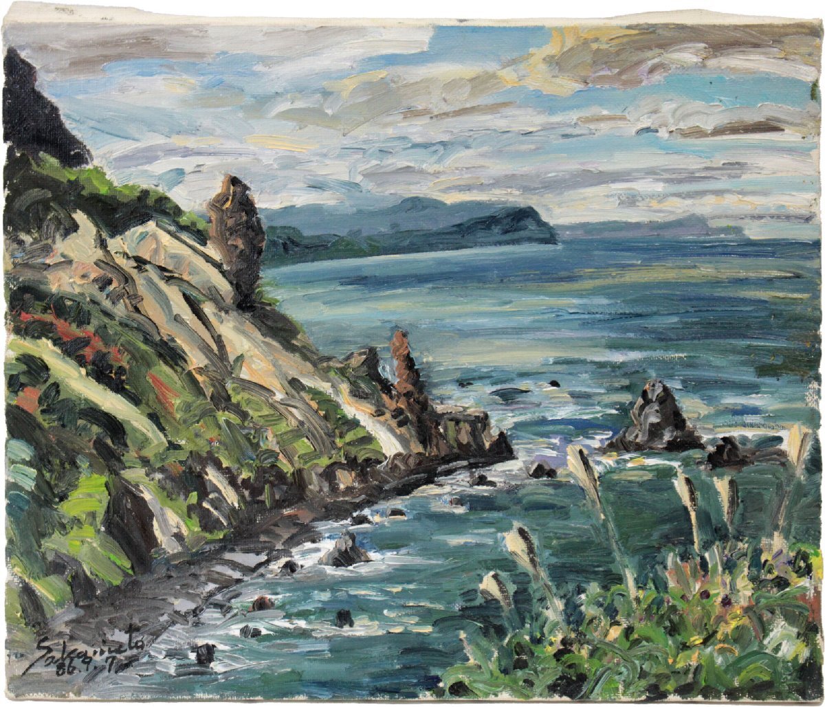 坂元輝行 油絵・油彩画『小樽赤岩 ソーランの碑広場より』【真作保証】 絵画 坂元輝行 「小樽赤岩 ソーランの碑広場より」 油絵・油彩画 絵画