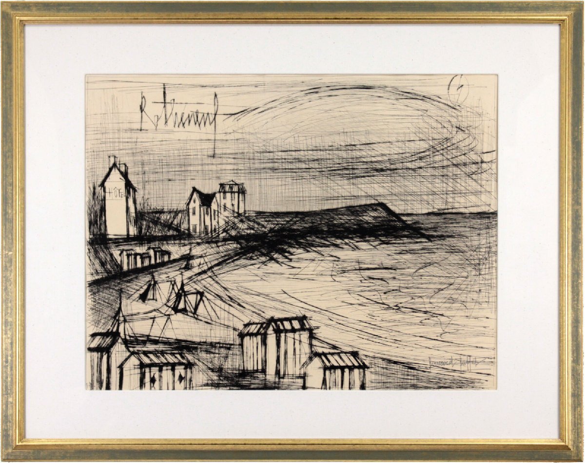ベルナール・ビュッフェ 「ホテルのある風景（サン・カーストより）」 ドライポイント 絵画 - 北海道画廊