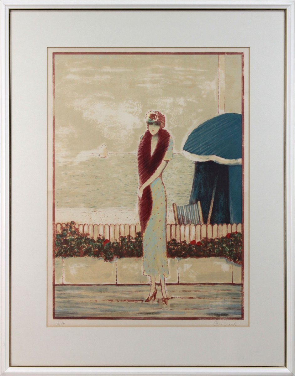 ジャン＝ピエール・カシニョール 「キツネの襟巻をした女性」 リトグラフ 版画 絵画 - 北海道画廊