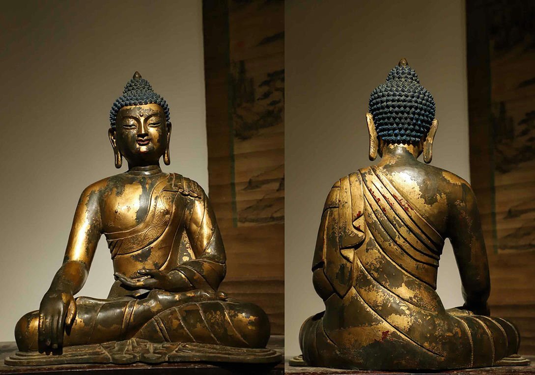 蔵友館蔵品・銅製・金鍍・彩繪・黄財神像】・希少珍品・置物・賞 蔵友館蔵品・銅製・金鍍・彩繪・黄財神像】・希少珍品・置物・賞