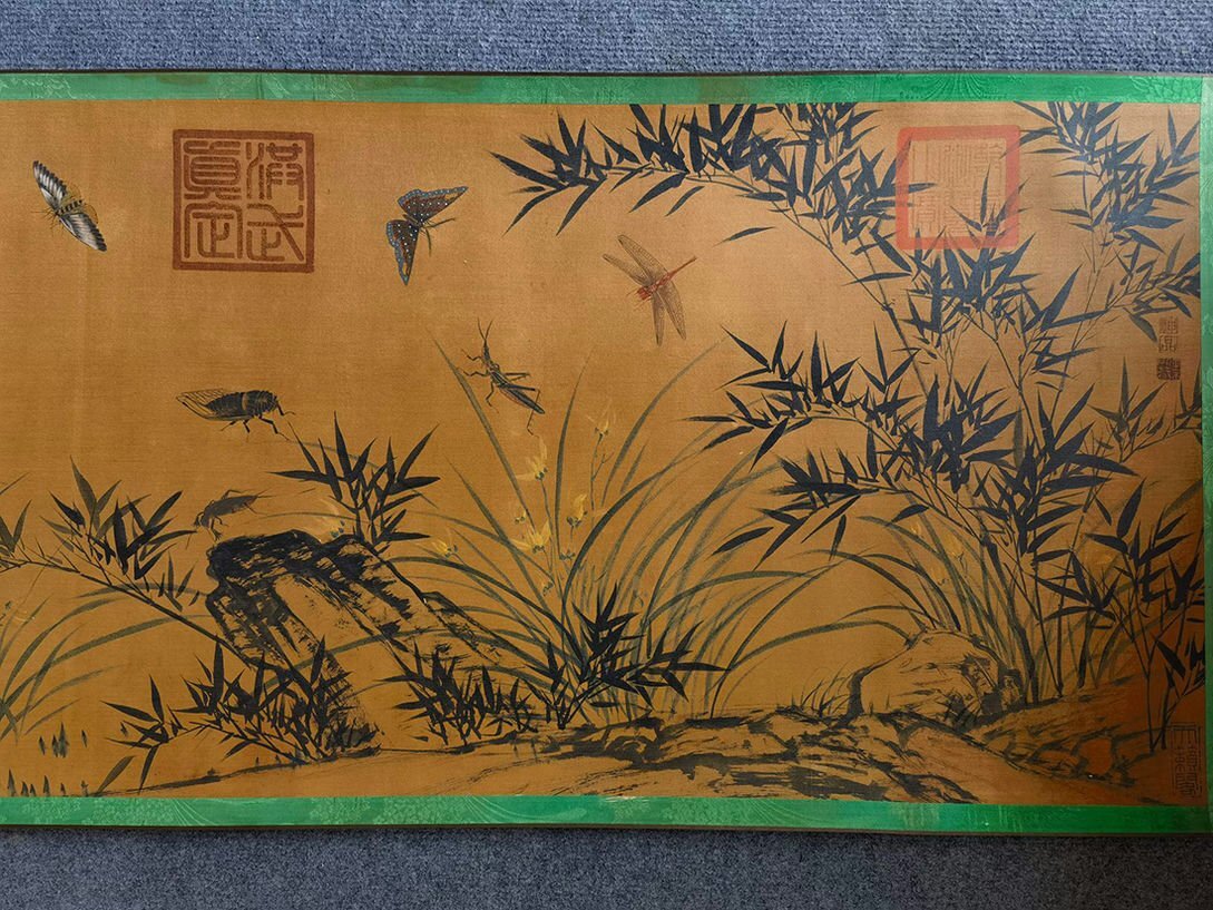 □観心・時代旧蔵□C160中国古画 宋代 宋徽宗 絹本 百蟲寫生図 □観心・時代旧蔵□C160中国古画 宋代 宋徽宗 絹本 百蟲寫生図
