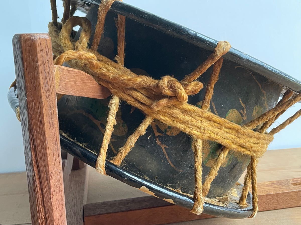 蒔絵の古い 和太鼓 臺(tái)座バチ付き 