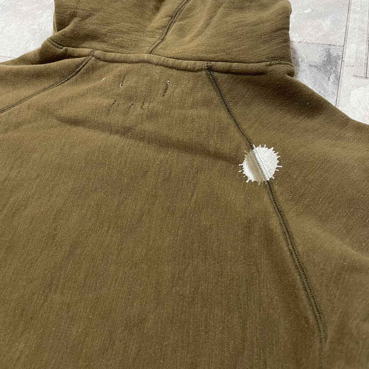 SABIT NYC サビ Tanoshinde sweat hoodie スウェットパーカー カーキ タノシンデ プリントロゴ ストリート USA企画 サイズL 玉FL3859_画像9