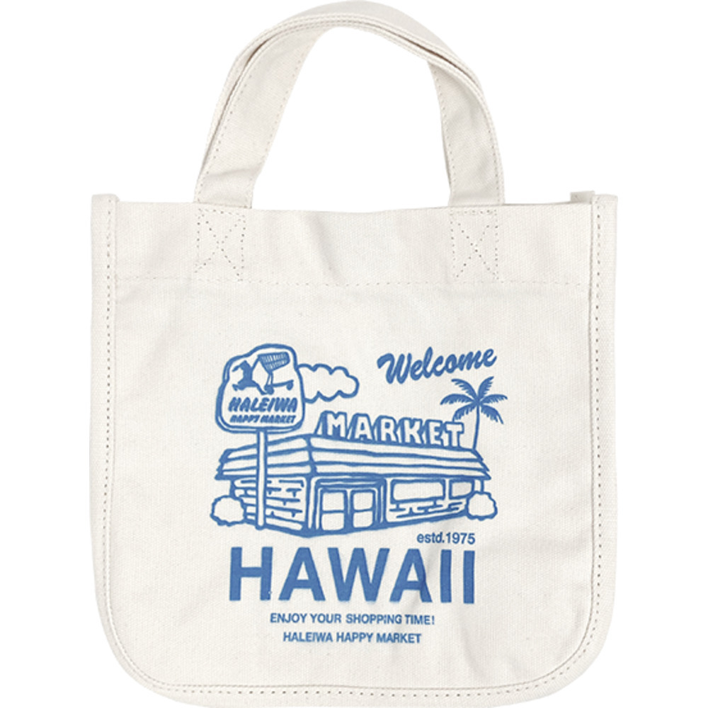 ☆ HAWAII/IVORY ☆ HALEIWA アロハプリント ミニトート ハレイワ ミニトート HALEIWA HAPPY MARKET ハレイワハッピーマーケット
