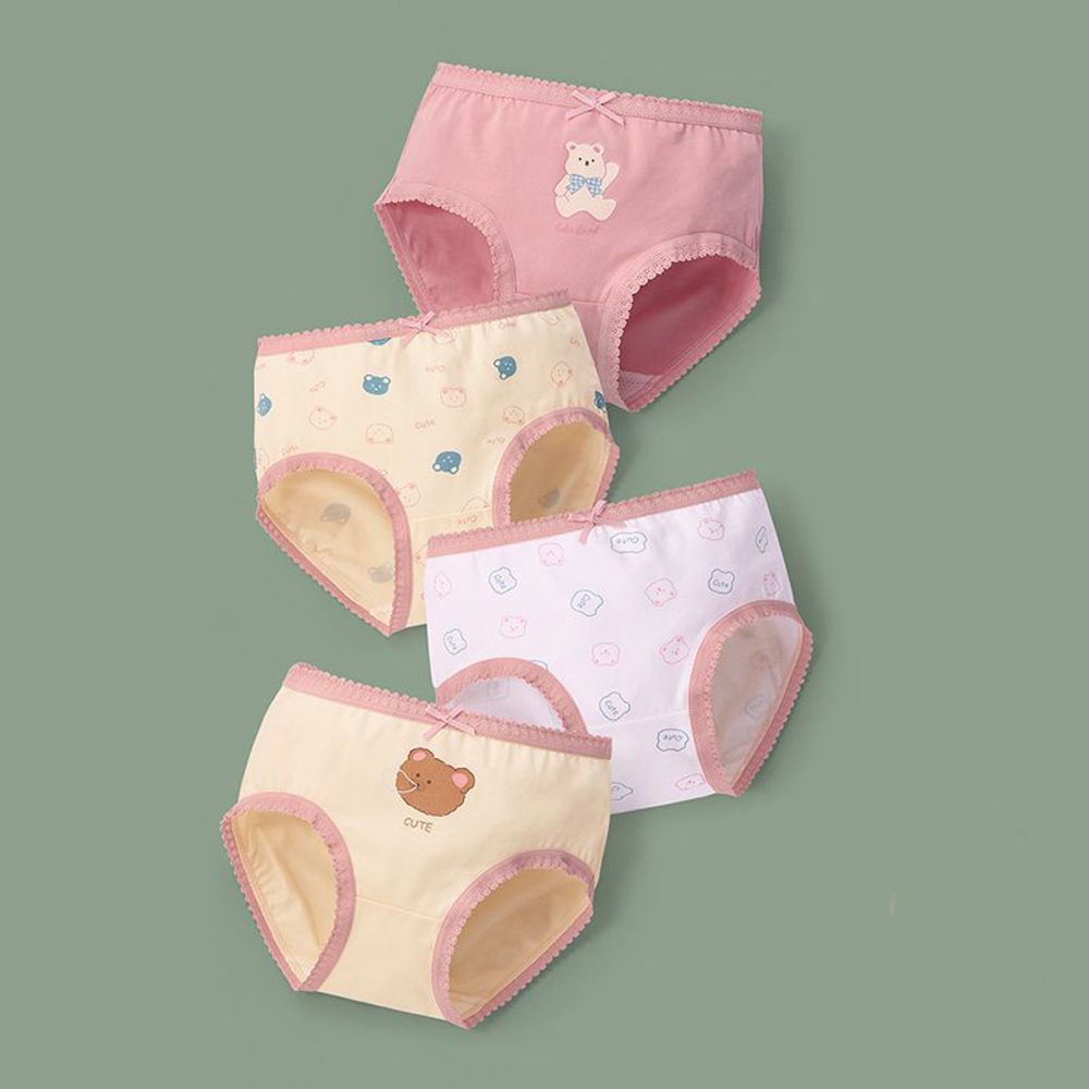 ☆ B（ピンク×クマ） ☆ 140cm ☆ 女の子ショーツ4枚セット ykh978 ショーツ 女の子 ジュニア インナーパンツ インナー パンツ ブリーフ