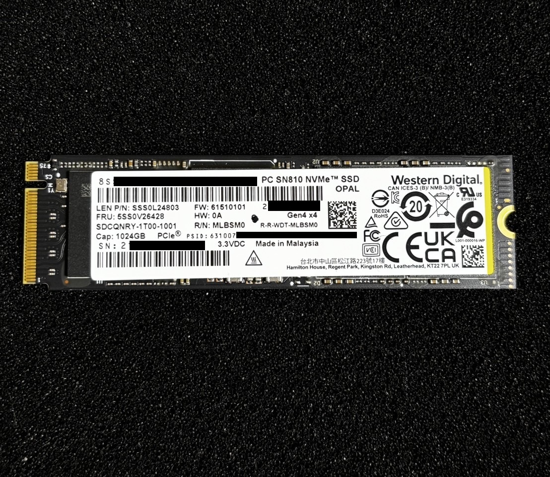 (( время использования 81 час *1 листов ограничение!)) WD PC SN810 SSD 1024GB SDCQNRY-1T00-1001 M.2 NVMe PCIe 2280 Gen4 x4
