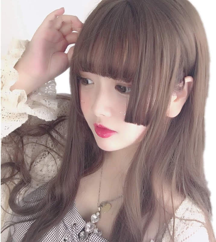 ライトブラウン ウィッグ 自然 原宿 ロリータ 高品質 ロング カール ぱっつん 姫カット 耐熱 ネット付き 軽い 可愛い 自然 ゆるふわ