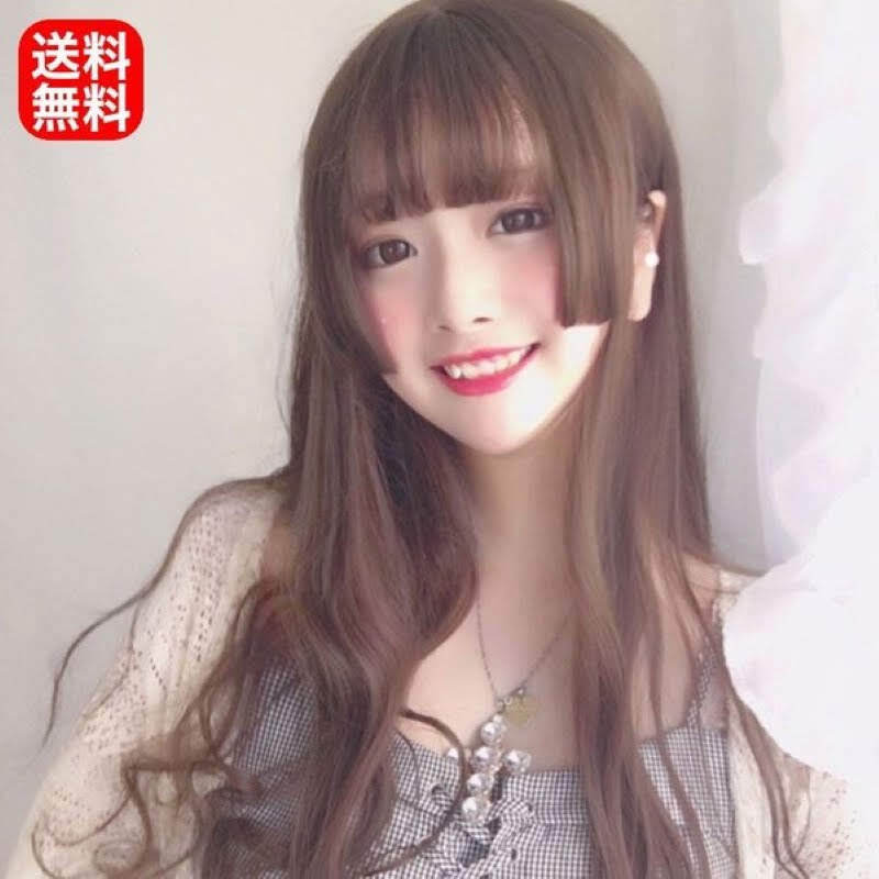 ライトブラウン ウィッグ 自然 原宿 ロリータ 高品質(zhì) ロング カール ぱっつん 姫カット 耐熱 ネット付き 軽い 可愛い 自然 ゆるふわ
