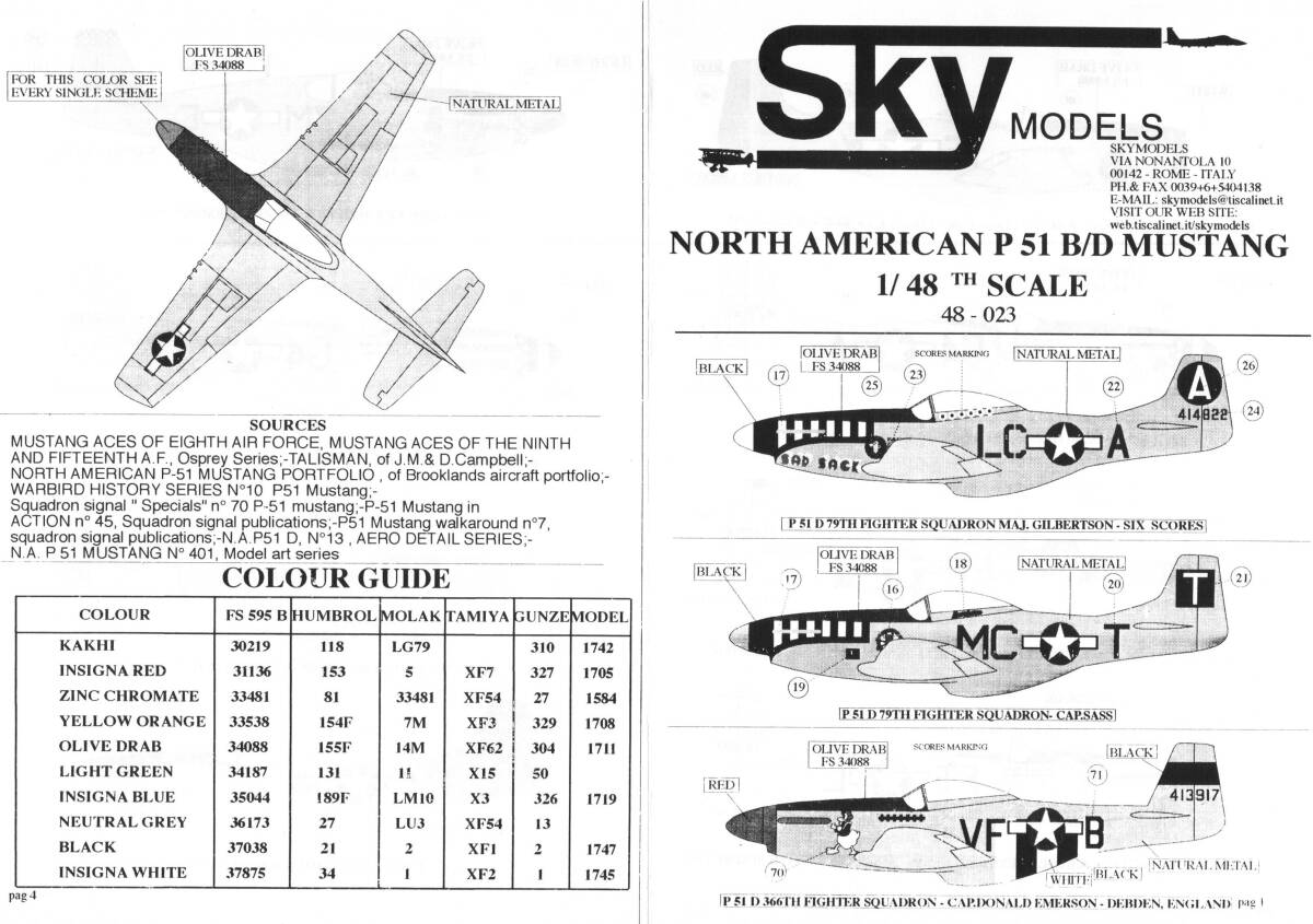アメリカ Sky Model Decals, 48-023, North American P-51B/D Mustang