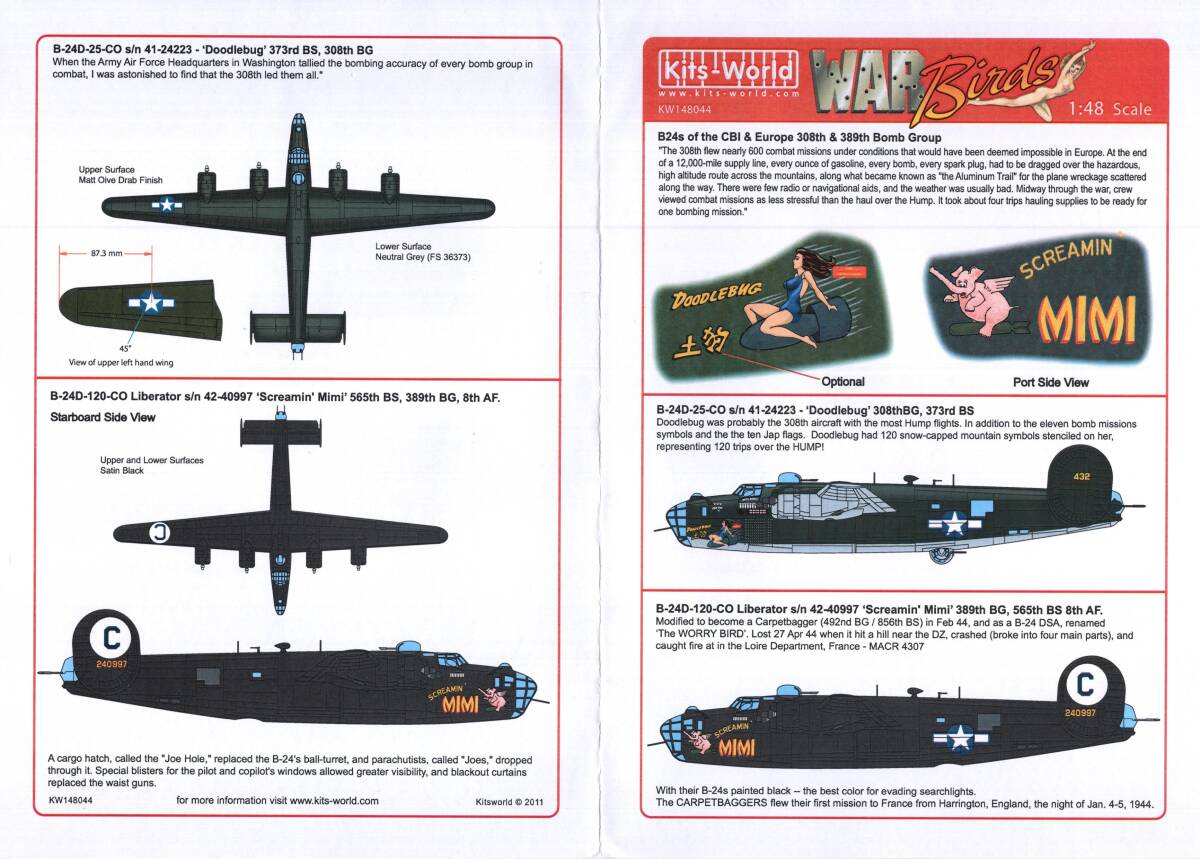 アメリカ Kits-World Decals, 48-044, B-24s